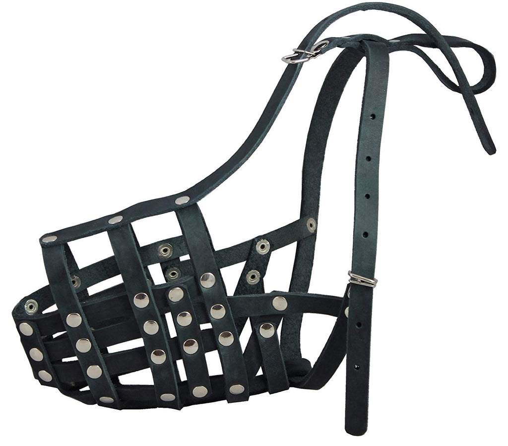 Secure Genuine Leather Mesh Dog Basket Muzzle - Doberman Male (Circumf 14", Snout Length 3.5")