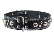 Genuine 1.75" Wide Thick Leather Studded Dog Collar. Fits 21.5"-26" Neck, XLarge Breeds Great Dane