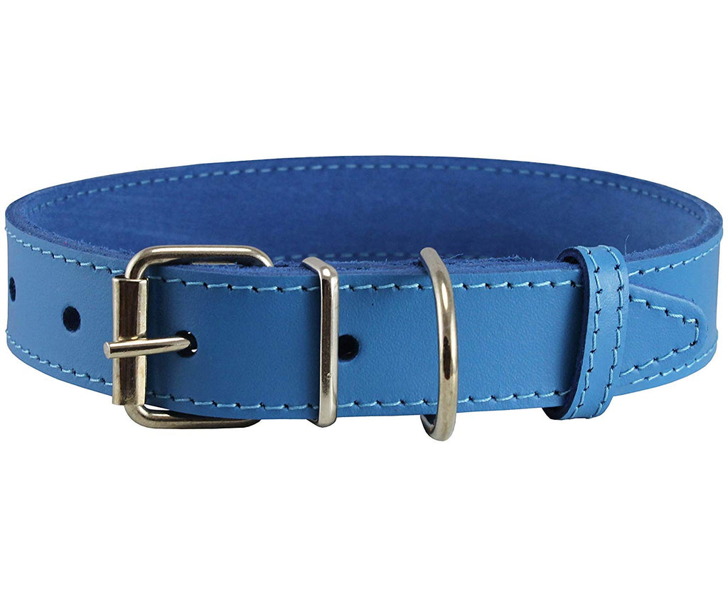 Genuine Leather Dog Collar Blue 4 Sizes