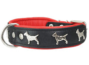 Real Leather Soft Leather Padded Dog Collar Bull Terrier 1.75" Wide. Black/Red