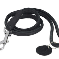 Round Genuine Rolled Leather Dog Leash 4' Long 1/2" Wide Black for Medium Breeds