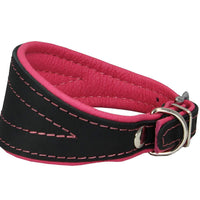 Real Leather Extra Wide Padded Tapered Dog Collar Glossy Black Greyhound Deerhound Dachshund Pink
