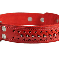 Genuine Leather Braided Studded Dog Collar, Red 1.5" Wide. Fits 17"-22" Neck size. Amstaff, Pitbull