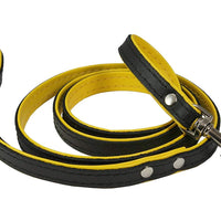 Dogs My Love 4ft. Two-Tone Leather Dog Leash Black/Yellow