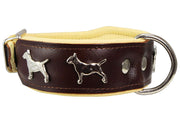 Real Leather Soft Leather Padded Dog Collar Bull Terrier 1.75" Wide. Brown/Beige