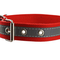 Cotton Web/Leather Reflective Dog Collar 20" Long 1" Wide Fits 14"-18" Neck, Boxer, Retriever
