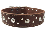 Thick Genuine Leather Studded Dog Collar 2" Wide Brown Sized to Fit 19"-22" Neck 2" Wide