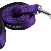 Dogs My Love 6ft Long Neoprene Padded Handle Nylon Leash 4 Sizes Purple