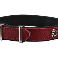 Genuine Red Leather Metal Paw Studs Soft Red Leather Padded Dog Collar 5/8" Wide. Fits 10"-12" Neck.