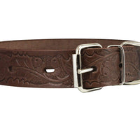 Genuine Tooled Leather Dog Collar Floral Pattern Brown 3 Sizes