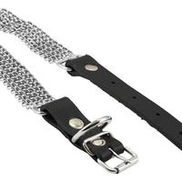 Triple Metal Chain 1" Wide Genuine Leather Straps Dog Collar