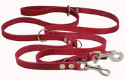 6 Way Euro Multifunctional Leather Dog Leash, Adjustable Lead 49"-94" Long, 3/4" Wide (18 mm)