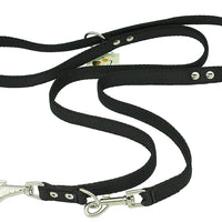 1" Wide 6 Way European Multi-functional Dog Leash, Adjustable Lead Black 40"-70" Long