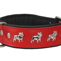 Real Leather Soft Leather Padded Dog Collar Bulldog Red/Black