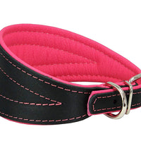 Real Leather Extra Wide Padded Tapered Dog Collar Glossy Black Greyhound Deerhound Dachshund Pink