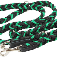 6 Way Euro Multifunctional Braided Dog Leash, Adjustable Schutzhund Lead 42"-68" Long 4 Sizes Green