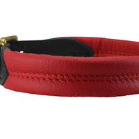 Red Soft Genuine Rolled Leather Dog Collar Brass Hardware