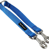 10" Long Nylon 2-Way Double Dog Leash - Two Dog Coupler Blue 4 Sizes
