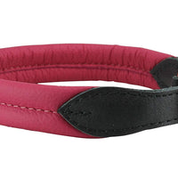 Pink Soft Genuine Rolled Leather Dog Collar Brass Hardware
