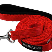 Dogs My Love 6ft Long Neoprene Padded Handle Nylon Leash 4 Sizes Red