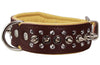 Dogs My love Spiked Studded Genuine Leather Dog Collar 1.75" Wide Brown/Beige