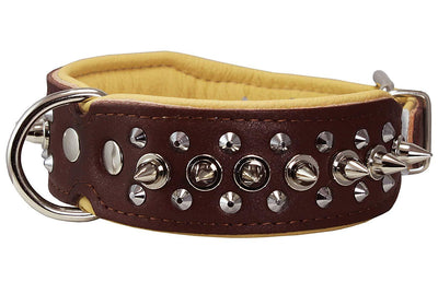 Dogs My love Spiked Studded Genuine Leather Dog Collar 1.75