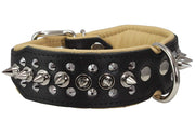 Dogs My love Spiked Studded Genuine Leather Dog Collar 1.75" Wide Black/Beige