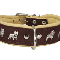 Real Leather Soft Leather Padded Dog Collar Bulldog Brown/Beige