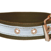 Cotton Web/Leather Reflective Dog Collar 24" Long 1.5" Wide Fits 16"-22" Neck, Pitbull, Cane Corso