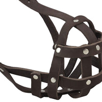 Genuine Leather Secure Dog Mesh Basket Muzzle #134 Brown (Circumference 12", Snout Length 1.5")