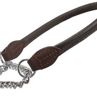 Rolled Genuine Leather Martingale Dog Collar Choker Brown 7 Sizes