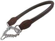 Rolled Genuine Leather Martingale Dog Collar Choker Brown 7 Sizes