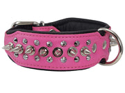 Dogs My love Spiked Studded Genuine Leather Dog Collar 1.75" Wide Pink/Black