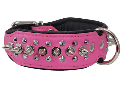 Dogs My love Spiked Studded Genuine Leather Dog Collar 1.75