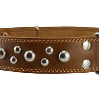 Genuine 1.75" Wide Thick Leather Studded Dog Collar Tan. Fits 21.5"-26" Neck, XLarge Breeds