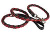 4-thong Round Fully Braided Genuine Leather Dog Leash, 4 Ft x 5/8" Black/Red Medium Dogs