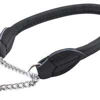 Rolled Genuine Leather Martingale Dog Collar Choker Black 7 Sizes