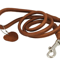 Round Genuine Rolled Leather Dog Leash 4' Long 1/2" Wide Brown for Medium Breeds