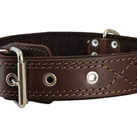 Genuine Leather Braided Dog Collar, Brown 1.6" Wide. Fits 19"-24" Neck.