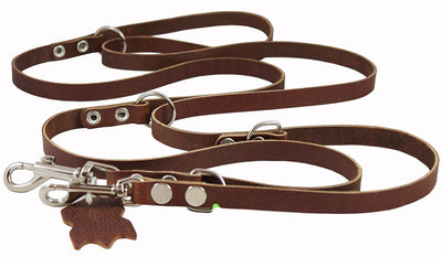 Multifunctional Leather Dog Leash Adjustable 6 Way Lead Brown 49
