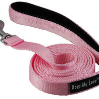 Dogs My Love 6ft Long Neoprene Padded Handle Nylon Leash 4 Sizes Pink