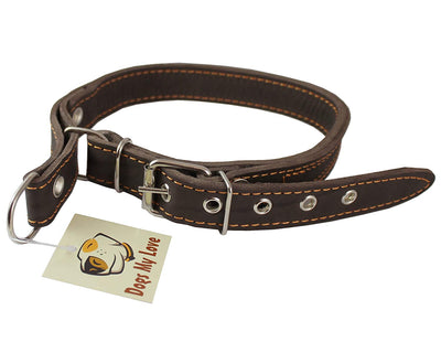 Martingale Genuine Brown Double Ply Leather Dog Collar Choker Medium to Large Fits 17.5