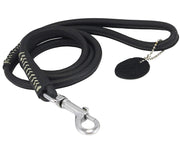 Round Genuine Rolled Leather Dog Leash 4' Long 1/2" Wide Black for Medium Breeds