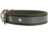 Cotton Web/Leather Reflective Dog Collar 20" Long 1" Wide Fits 14"-18" Neck, Basset Hound, Retriever