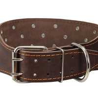 Dogs My Love 3" Extra Wide Genuine Leather Studded Brown Leather Collar 23.5"-28" Neck XLarge Breeds