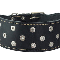 3" Extra Wide Heavy Duty Genuine Leather Studded Black Leather Collar Fits 19"-23" Neck Large Breeds