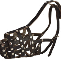 Secure Genuine Leather Mesh Dog Basket Muzzle - German Shepherd, Doberman (Circumf 12", Snout 4.5")