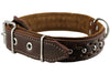 Genuine Leather Braided Studded Dog Collar, Soft Suede Padded Brown 1.5" Wide. Fits 17"-21" Neck