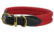 Red Soft Genuine Rolled Leather Dog Collar Brass Hardware