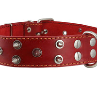 Dogs My Love Real Leather Red Spiked Dog Collar Spikes, 1.6" Wide. Fits 19"-23" Neck, Large Breeds